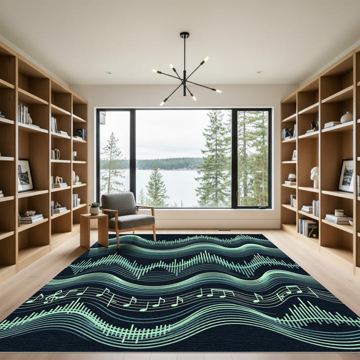 Aqua Waves And Musical Notes Rug