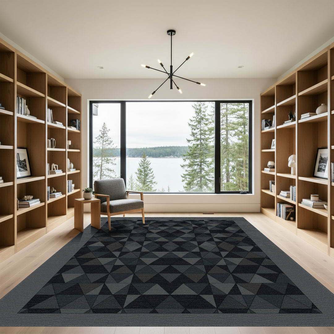 Dark Gray Geometric Triangle Overlay Rug
