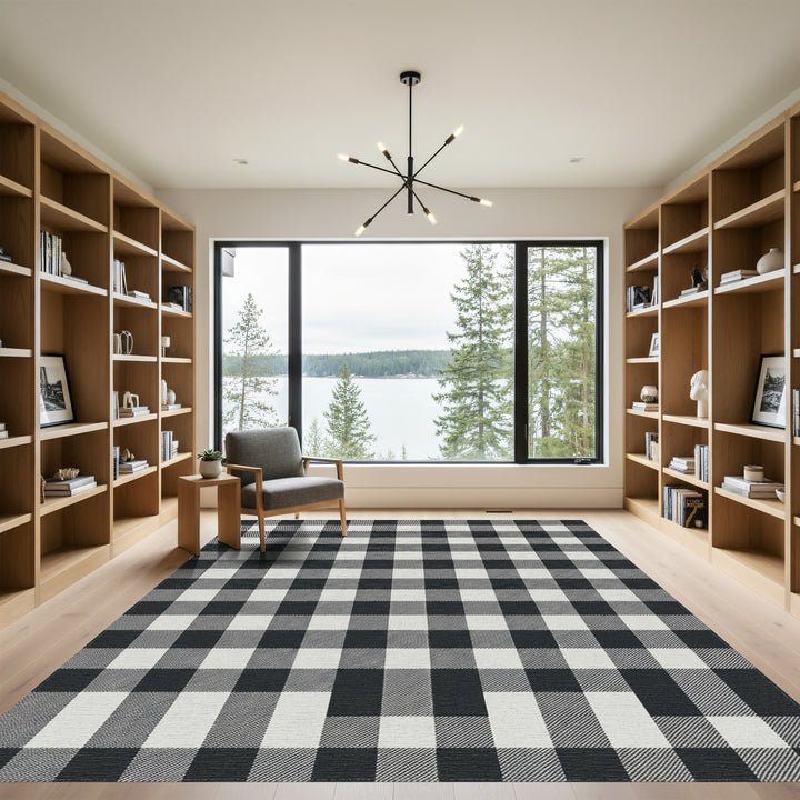 Black and White Buffalo Check Plaid Rug