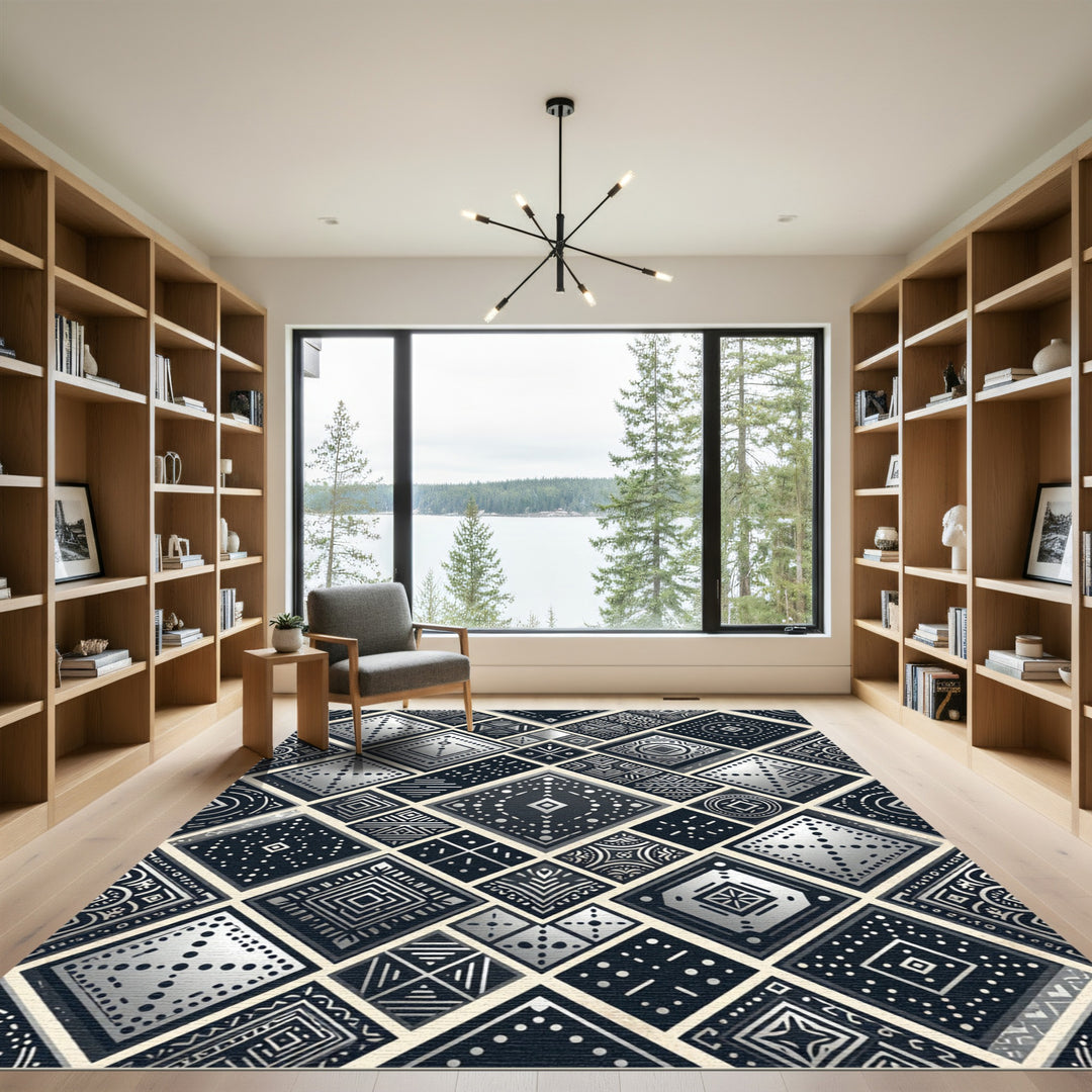 Tribal Black Diamond Geometric Rug