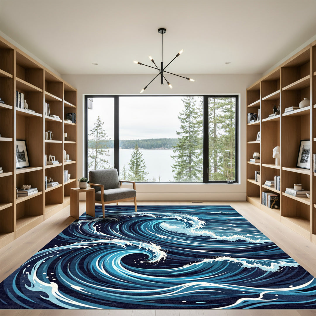 Deep Blue Ocean Swirls Rug