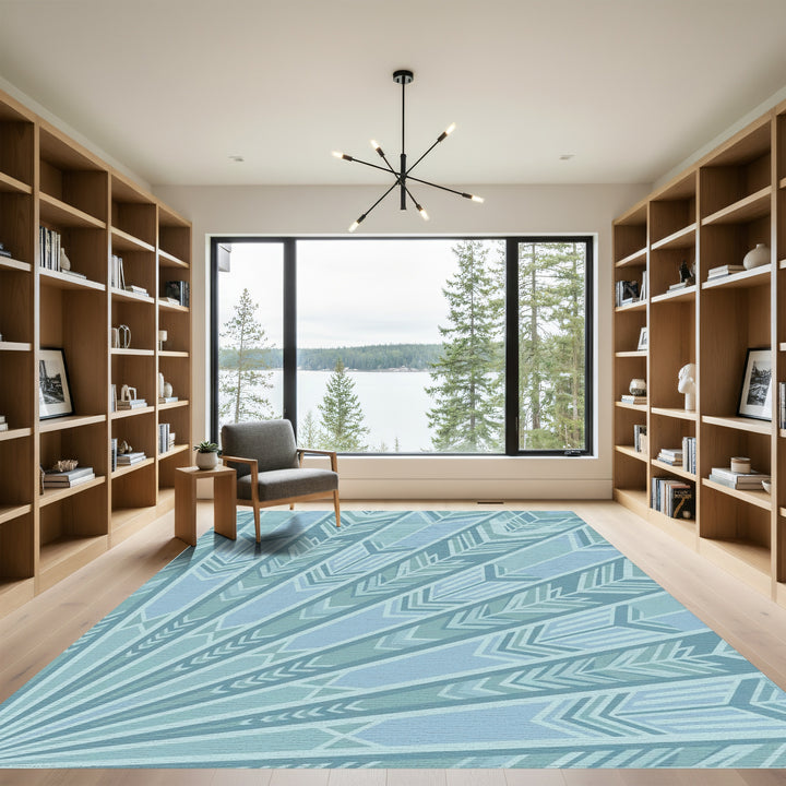 Pale Blue Geometric Sunburst Rug