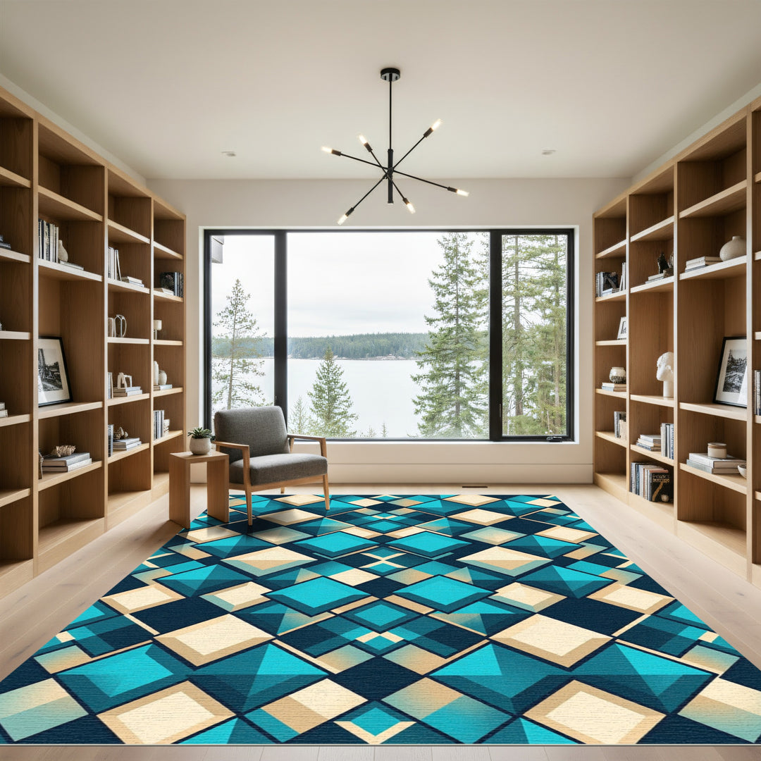 Abstract Teal Diamond Geo Rug