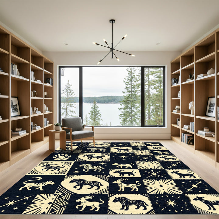 Tribal Animals and Stars Collage Rug
