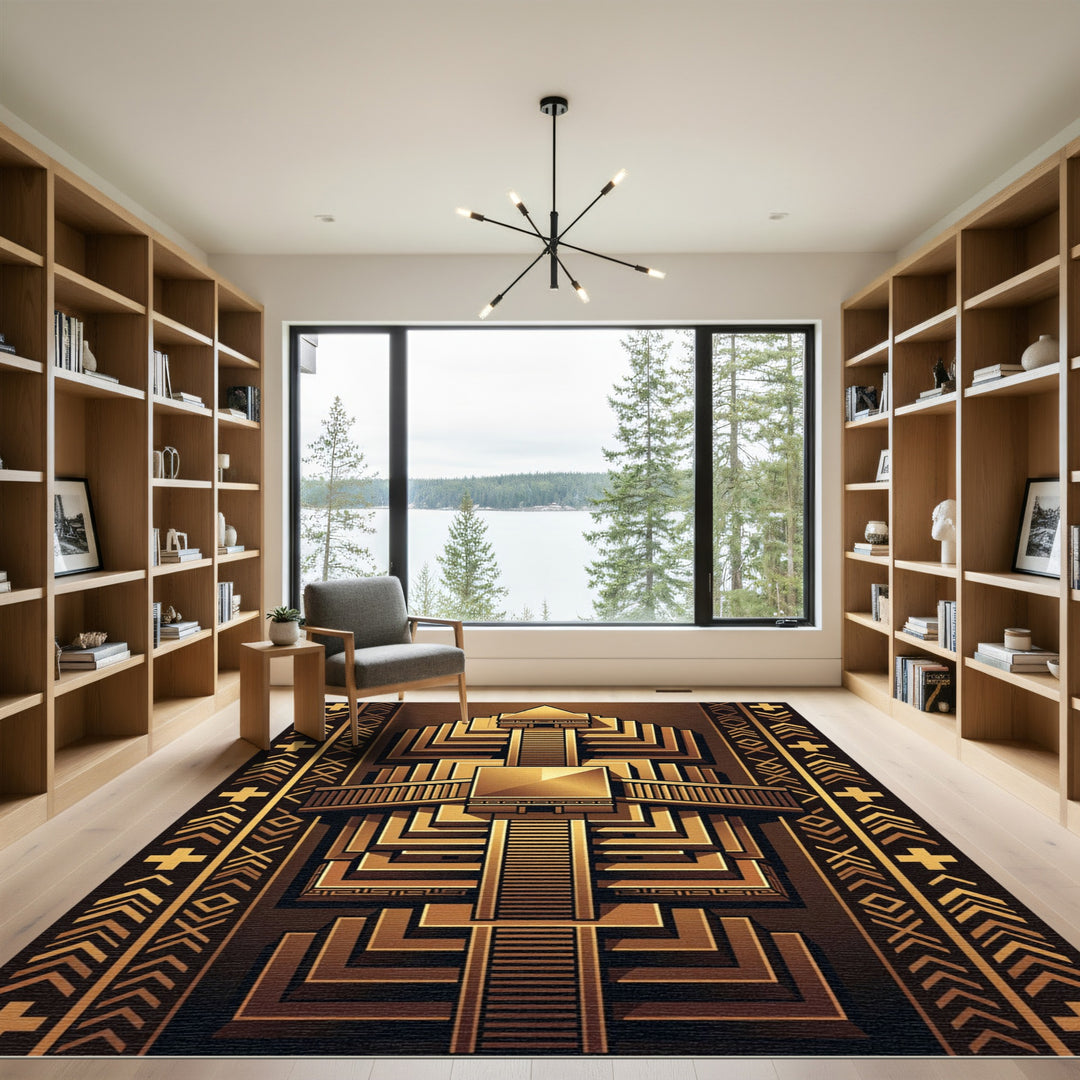 Golden Pyramid Staircase Art Deco Rug