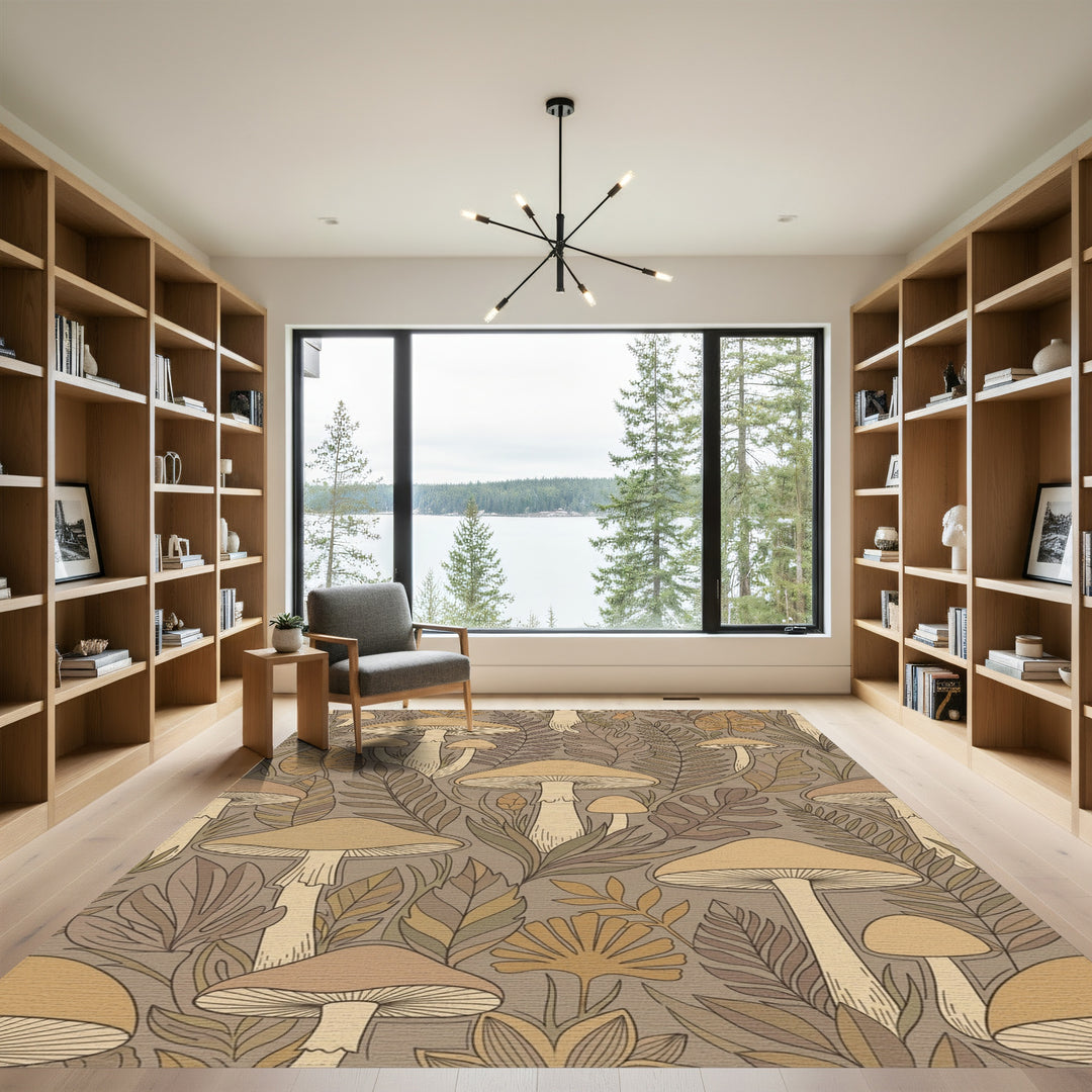 Earthy Woodland Mushroom Forest Rug