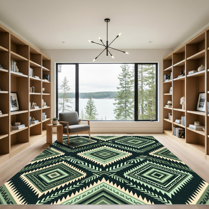 Emerald Green Tribal Medallion Rug