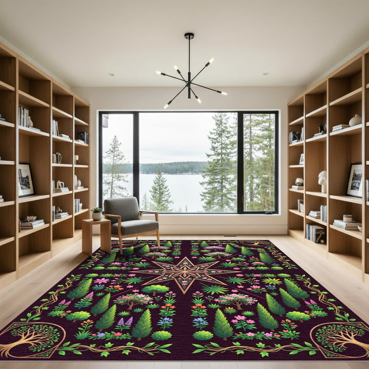 Golden Star Garden Mandala Rug