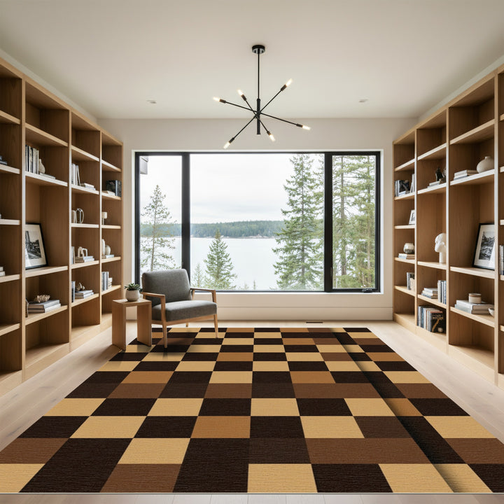 Earthy Brown Checkerboard Squares Rug