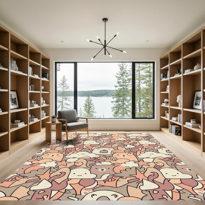 Cute Bear Cloud Stars Doodle Rug