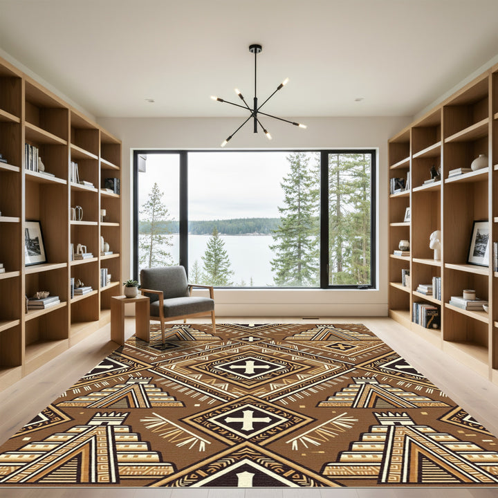 Mayan Pyramid Geometric Brown Rug