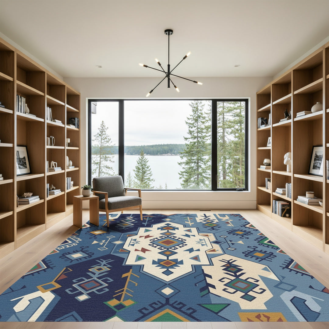 Navajo Blues Geometric Medallion Rug