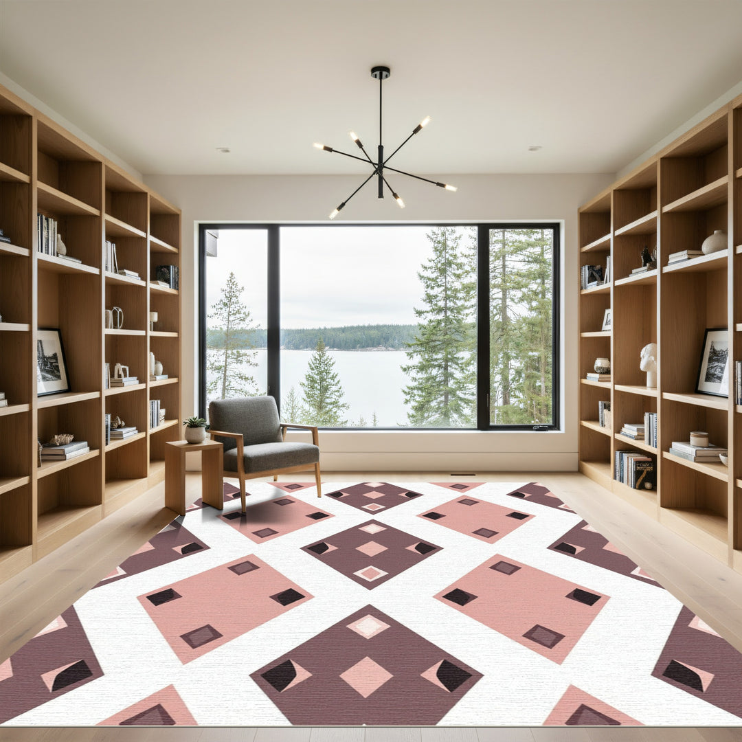 Dusty Rose Geometric Diamond Collection Rug