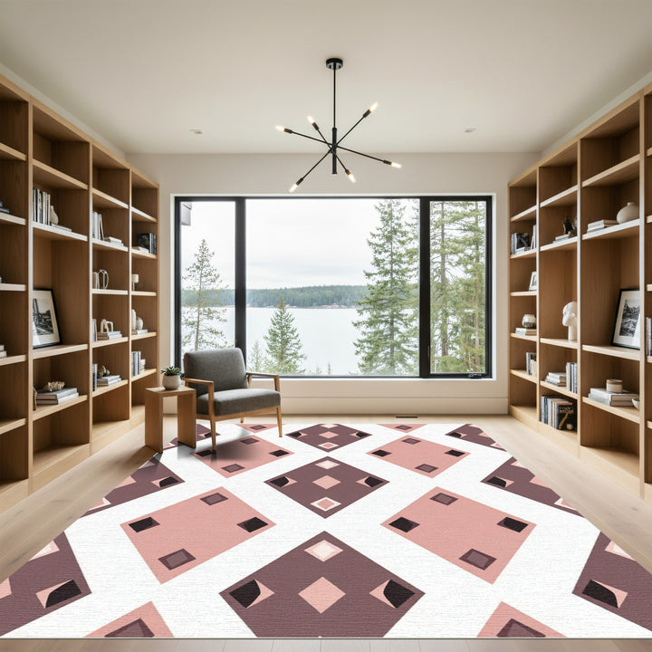 Dusty Rose Geometric Diamond Collection Rug