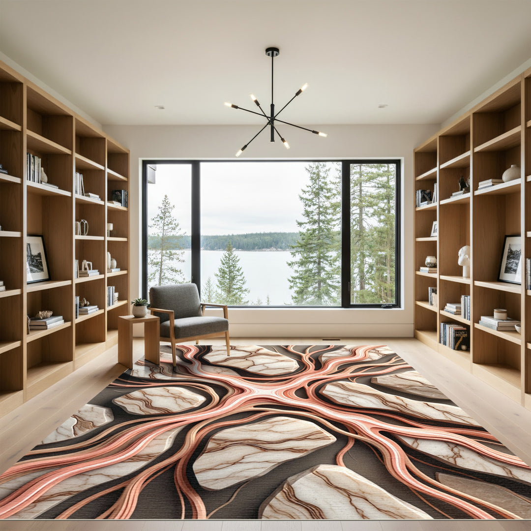Coral Veins Marble Abstract Organic Rug