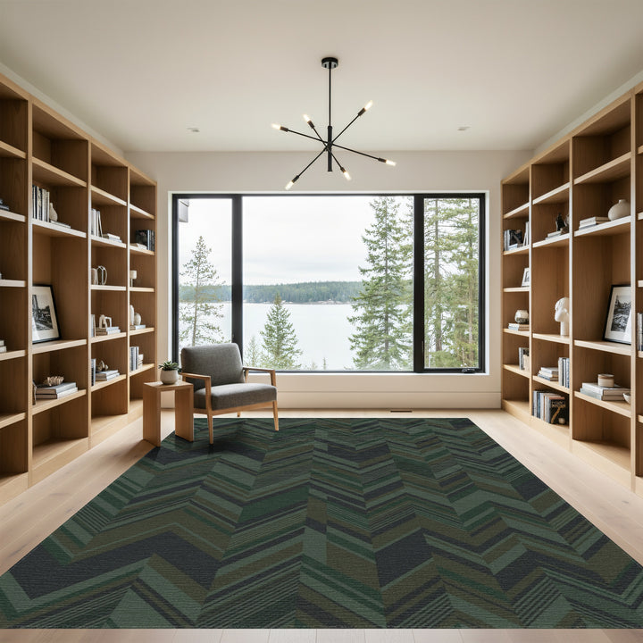 Deep Forest Green Chevron Stripes Rug