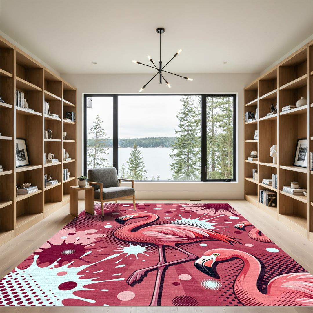 Pink Flamingo Splatter Graphic Rug