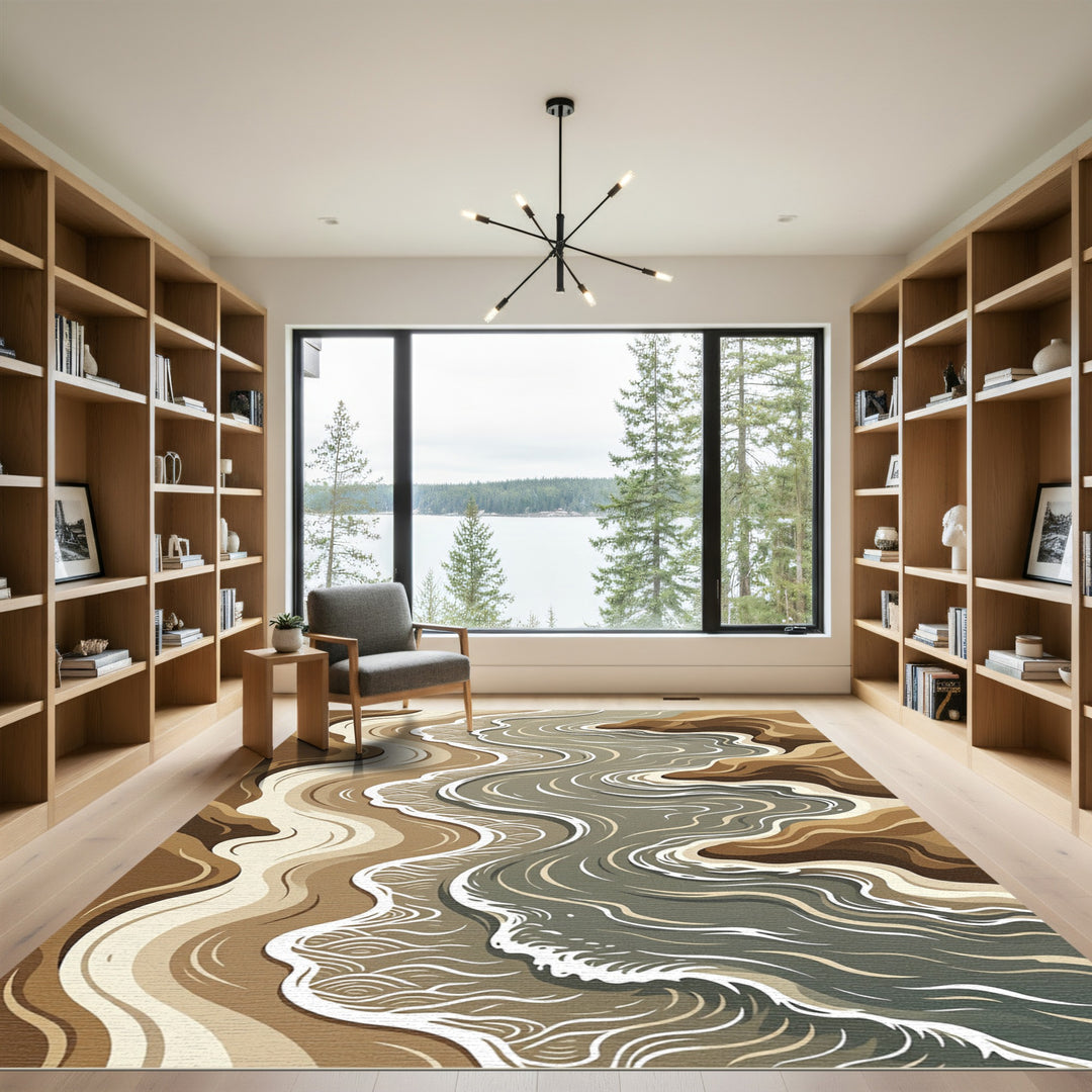 Earthy Tone Abstract River Flow Rug