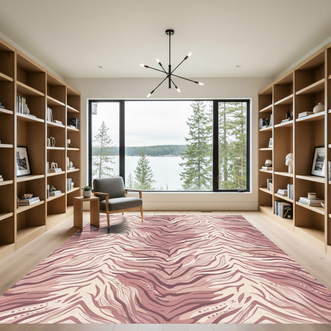 Blush Pink Zebra Stripe Waves Rug