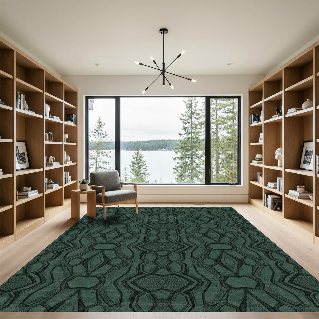 Dark Teal Abstract Geometric Reptile Skin Rug