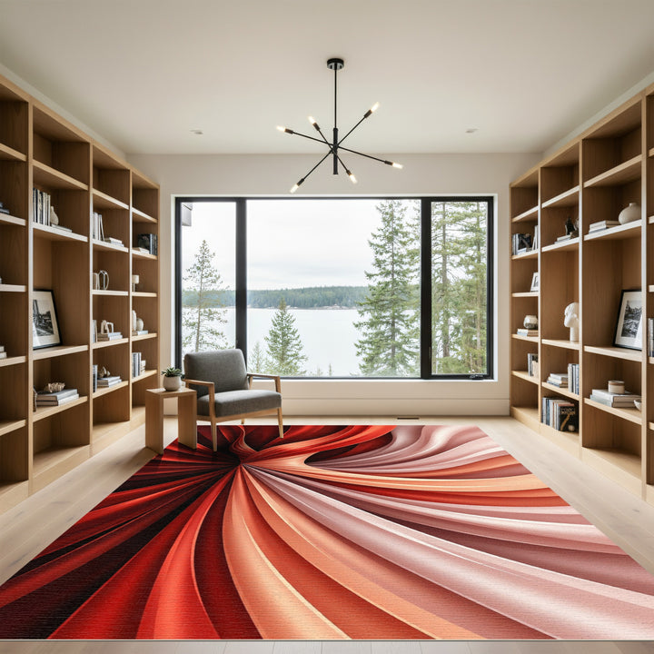 Red And Cream Swirling Ribbon Rug