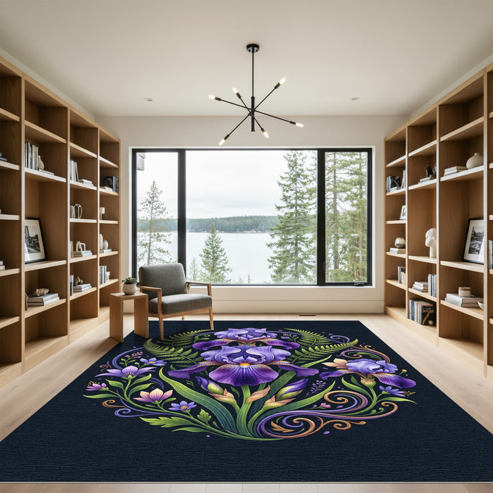 Purple Iris Floral Medallion Vignette Rug