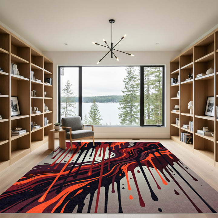 Crimson Orange Drip Abstract Rug