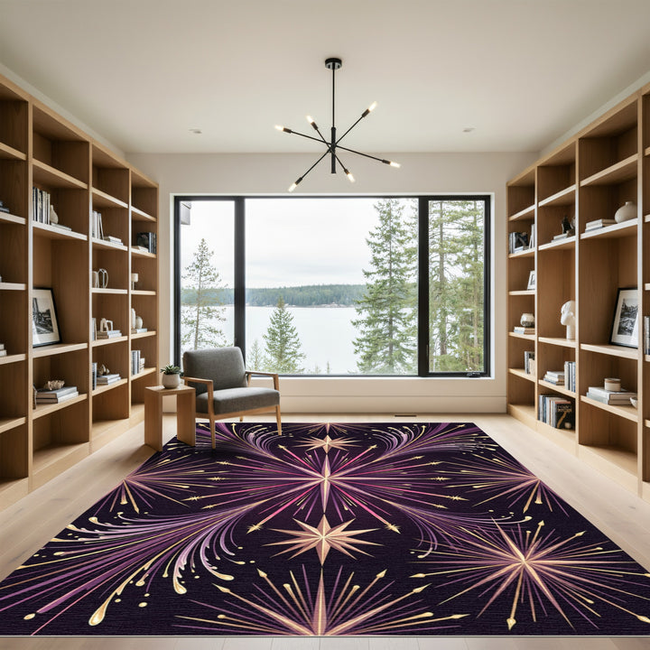 Radiant Gold Purple Starburst Rug