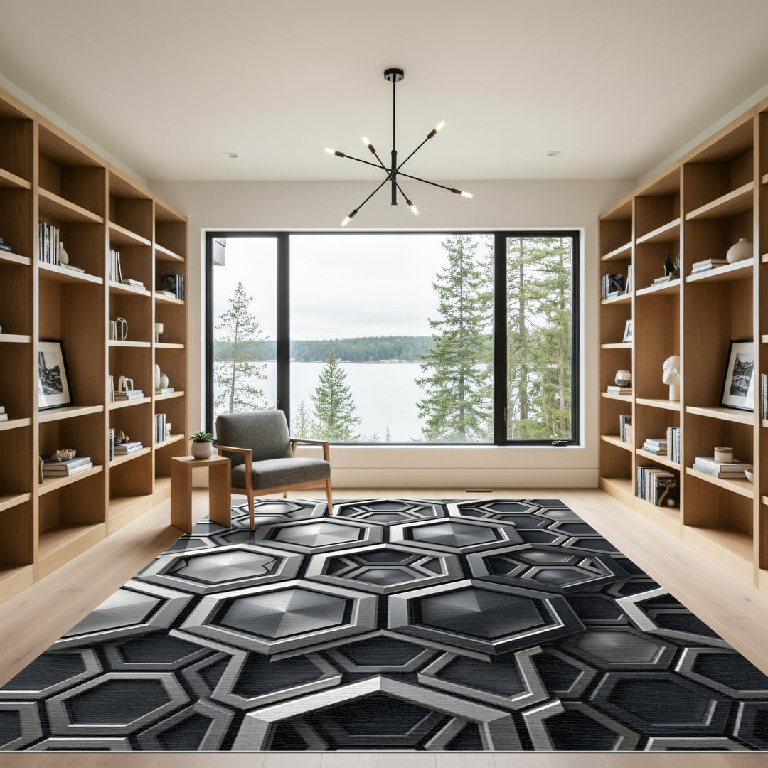 Metallic Geometric Hexagonal Abstract Rug
