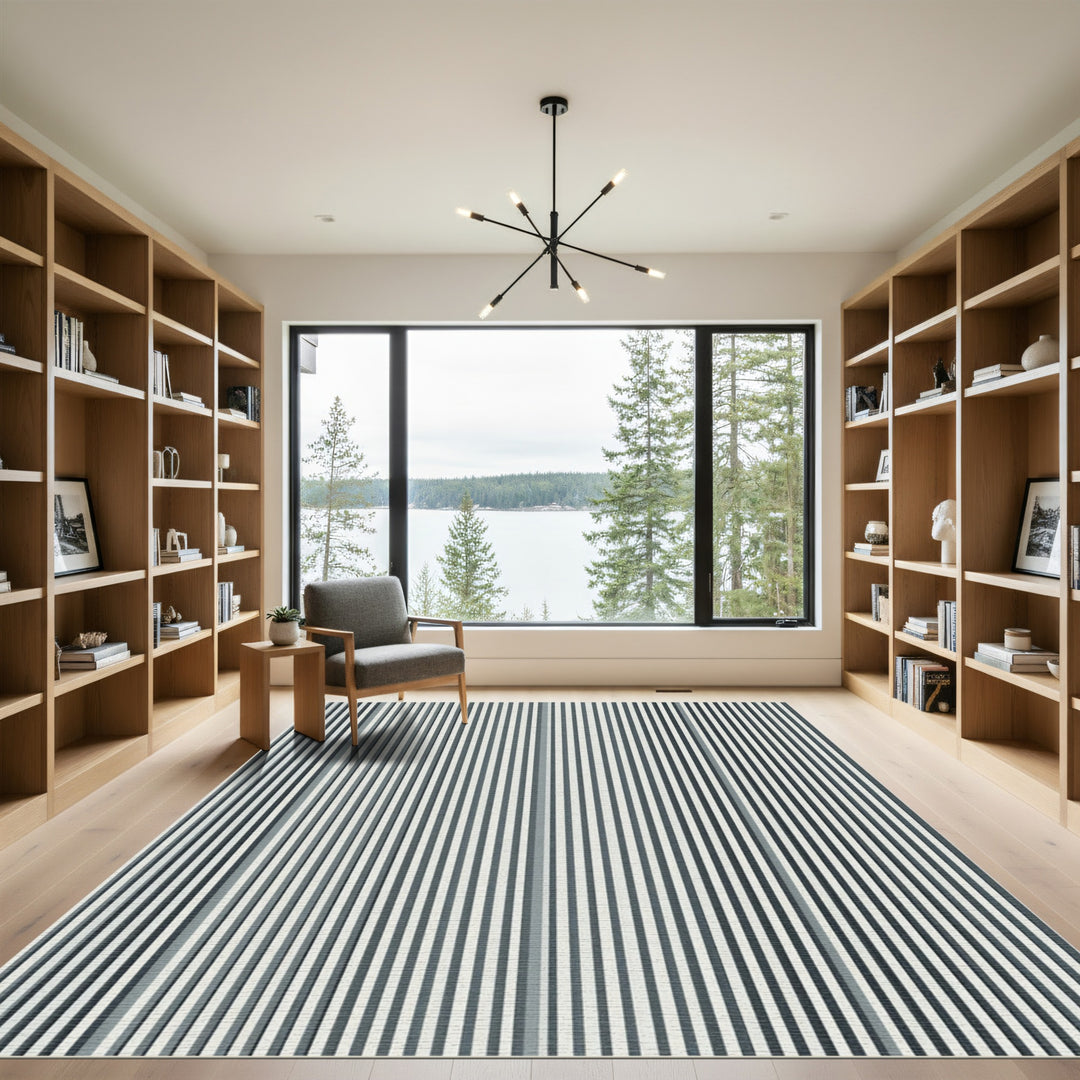 Modern Vertical Grey Stripe Rug