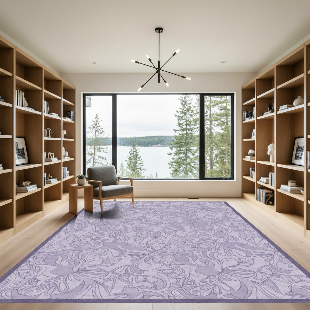 Lavender Floral Outline Medallion Rug