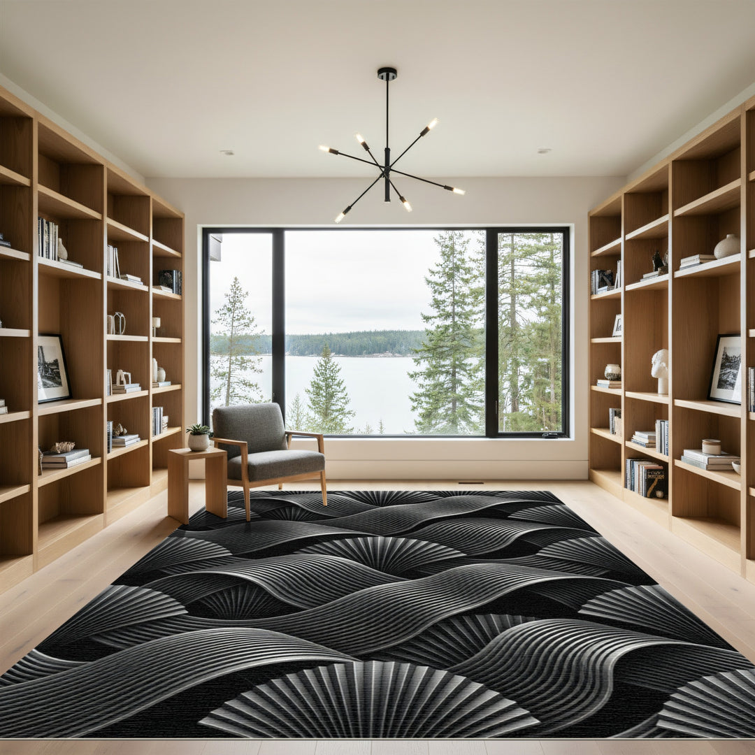 3D Metallic Wave Fan Composition Rug