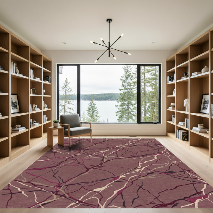 Plum Marble Veins Abstract Rug