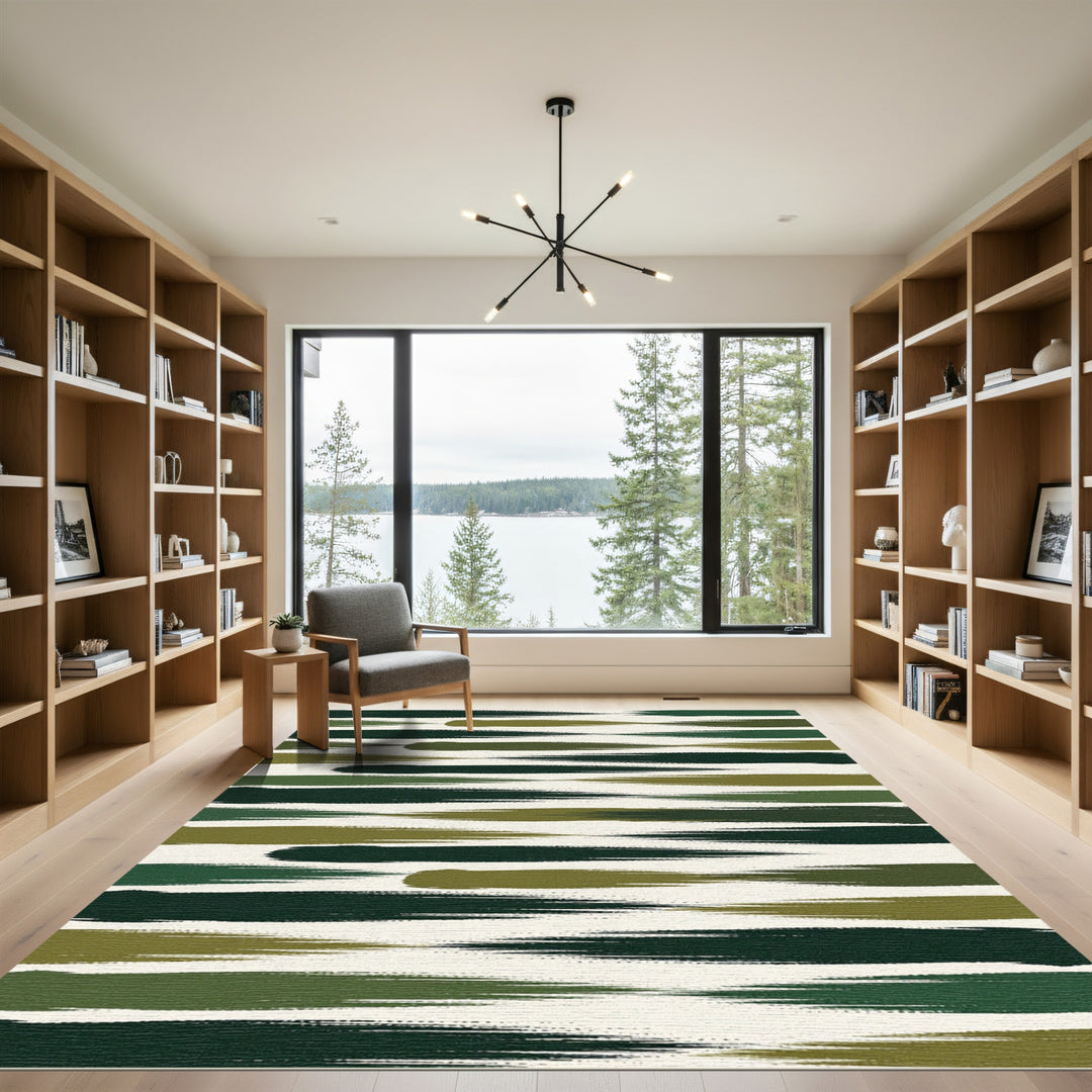Bold Olive Green Brush Stroke Rug