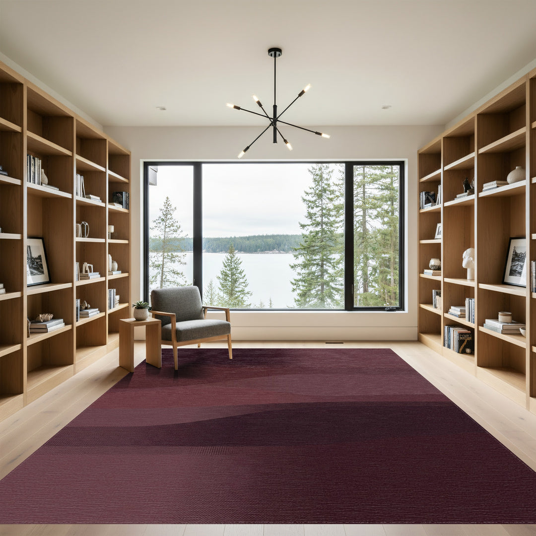 Deep Burgundy Abstract Layered Wave Rug