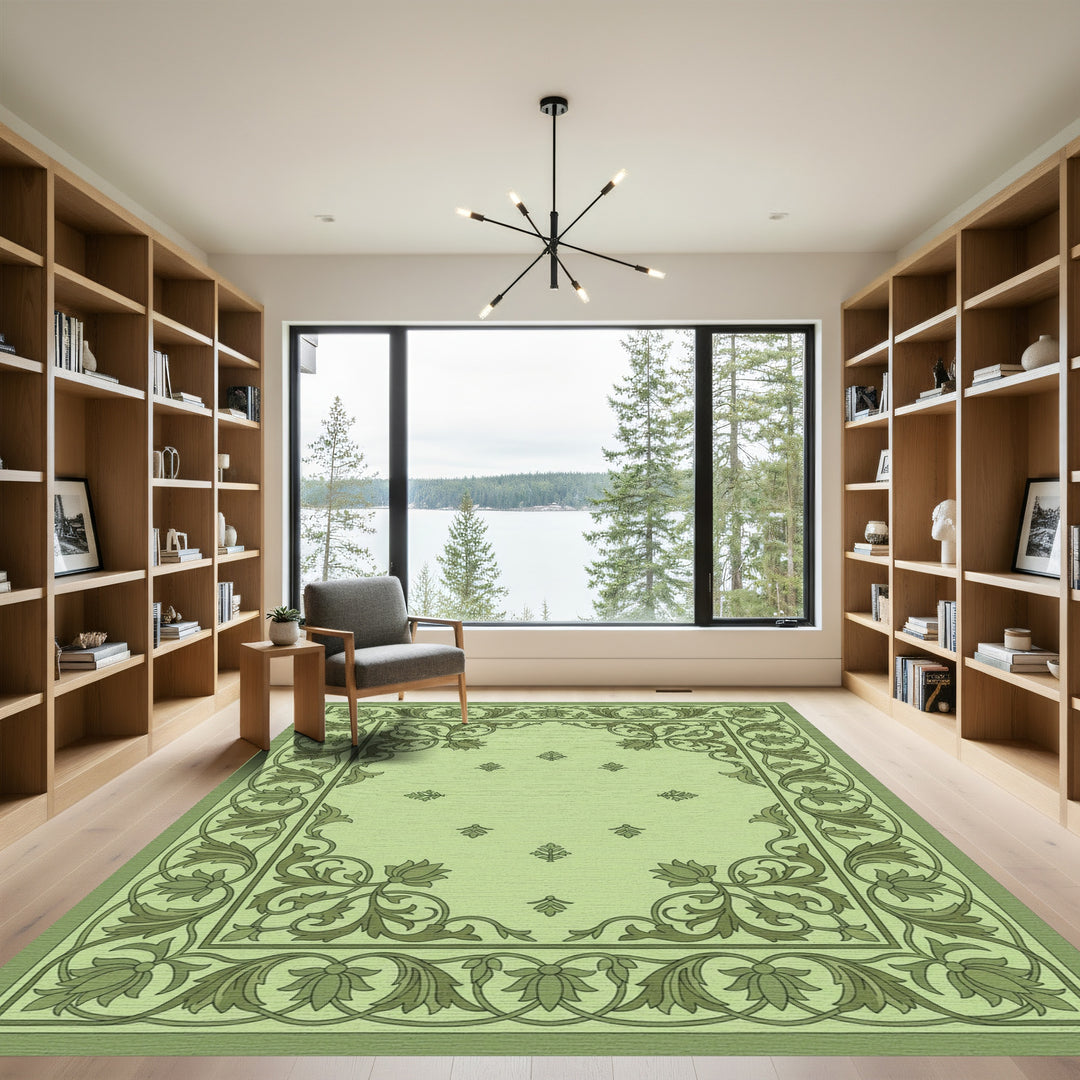 Sage Green Floral Vine Medallion Rug