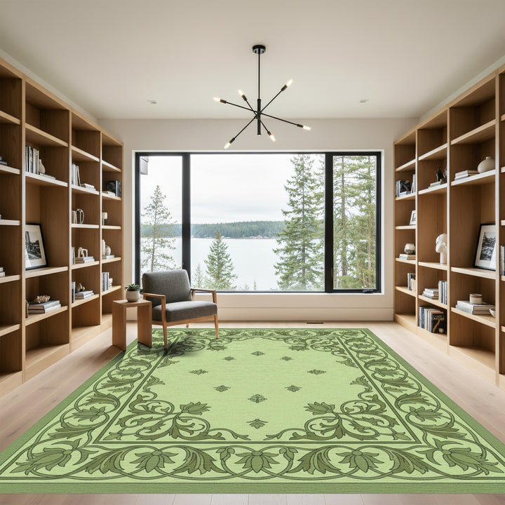 Sage Green Floral Vine Medallion Rug