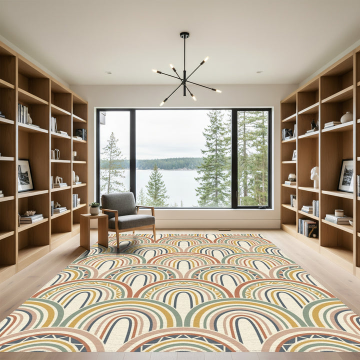 Earthy Tone Rainbow Scallop Art Rug