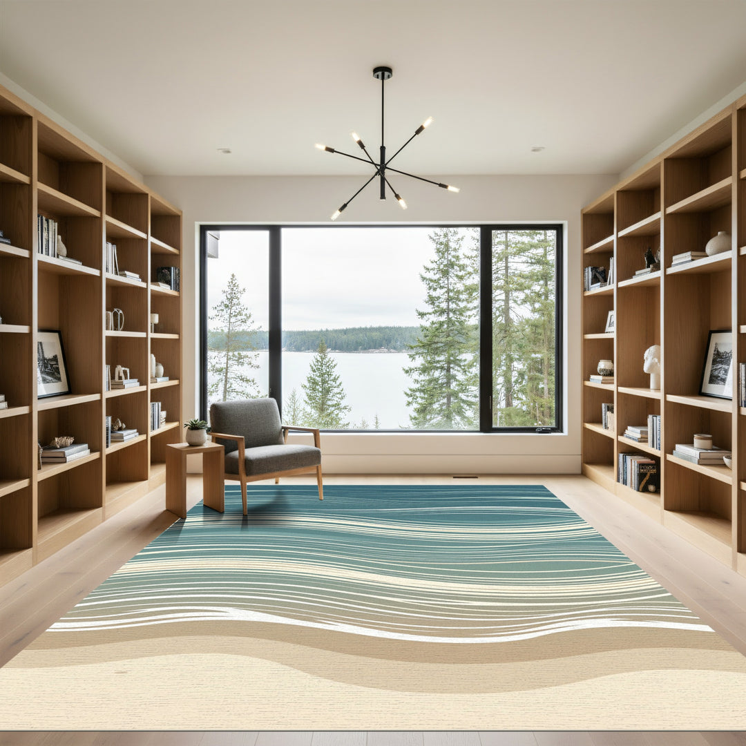 Serene Blue Amber Ocean Waves Rug