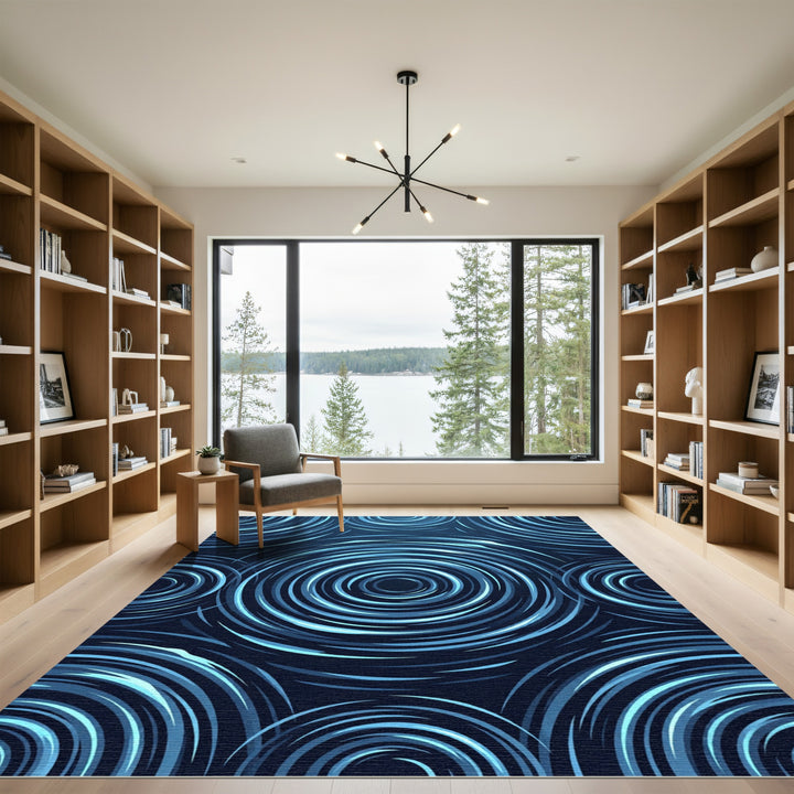 Deep Blue Riptide Swirl Rug