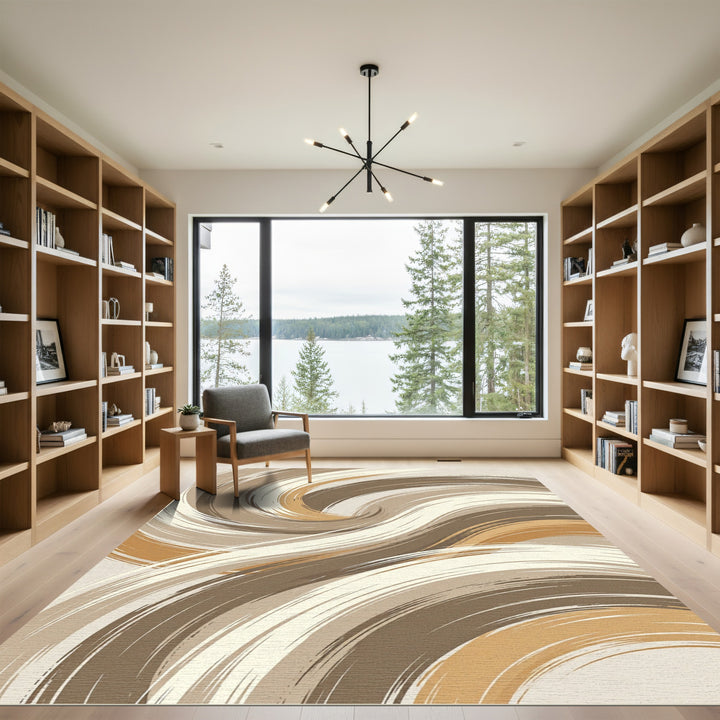 Earthy Swirl Abstract Brushstroke Rug
