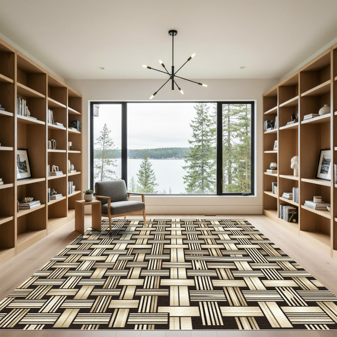 Woven Tan Geometric Texture Rug