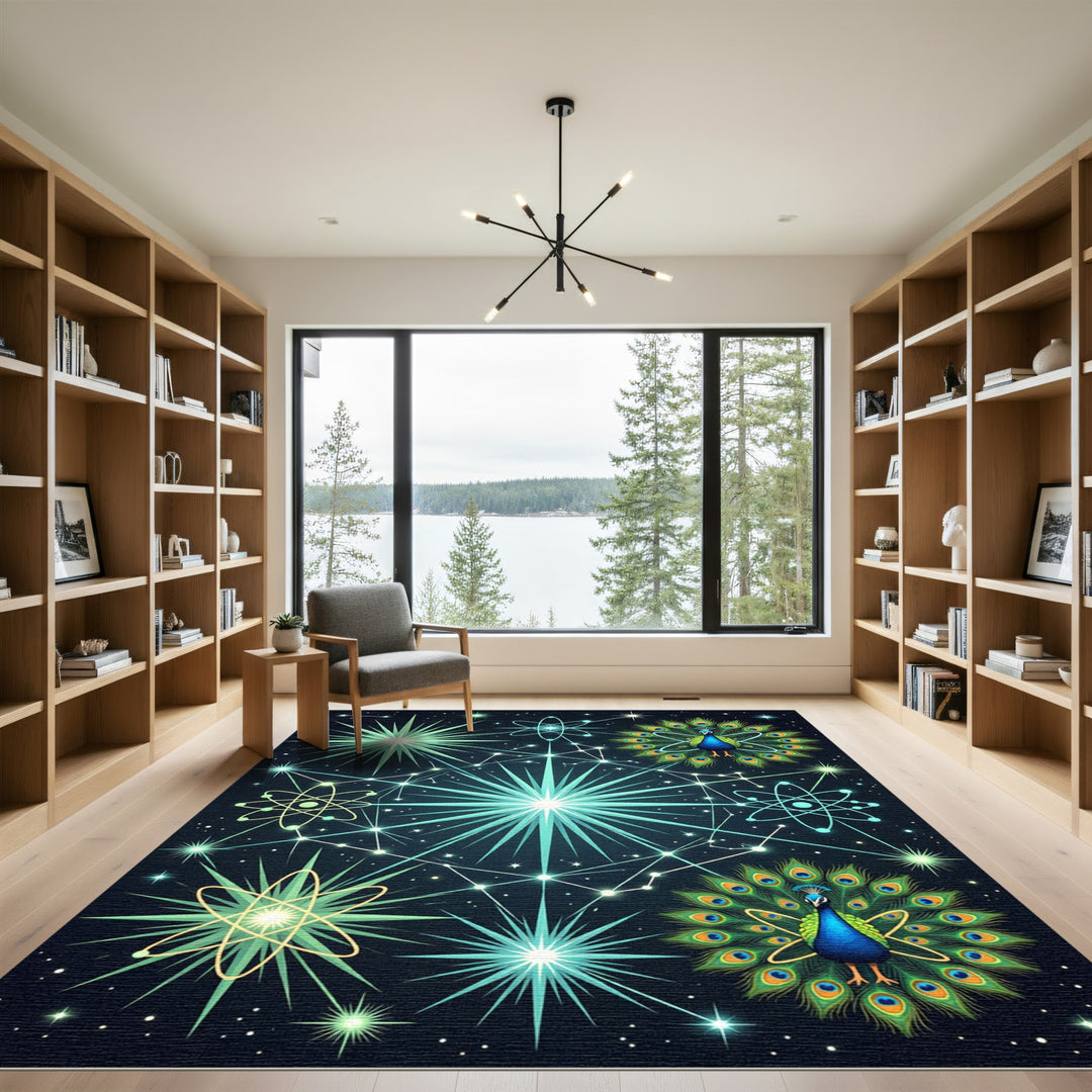Celestial Peacock Atom Starburst Rug