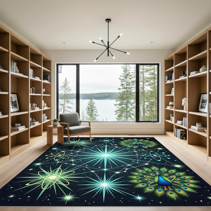 Celestial Peacock Atom Starburst Rug