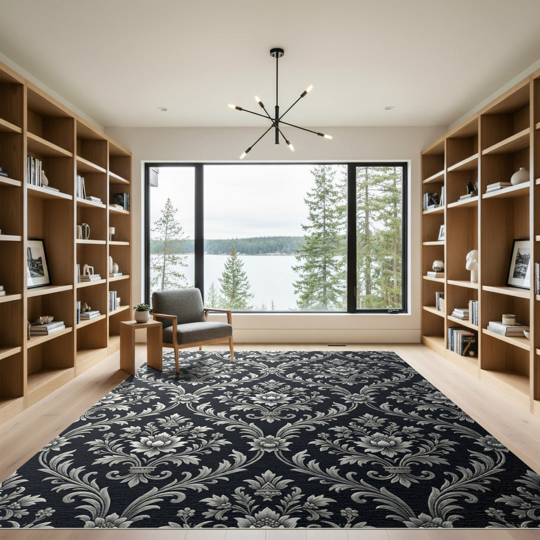 Damask Silver Floral Scroll Rug