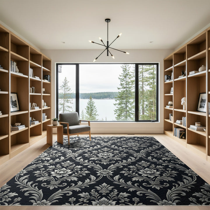 Damask Silver Floral Scroll Rug