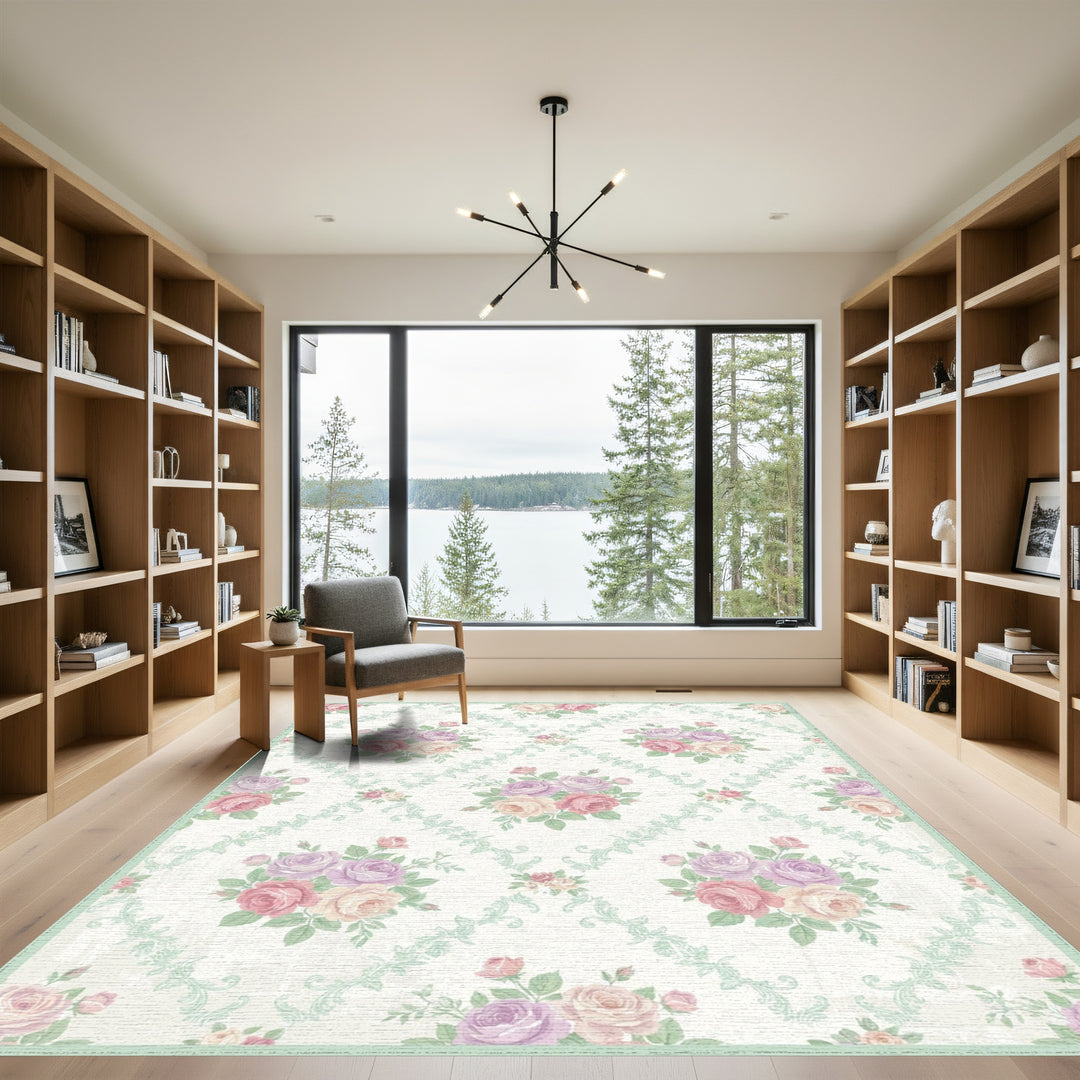 Pastel Rose Bouquet Vintage Floral Rug
