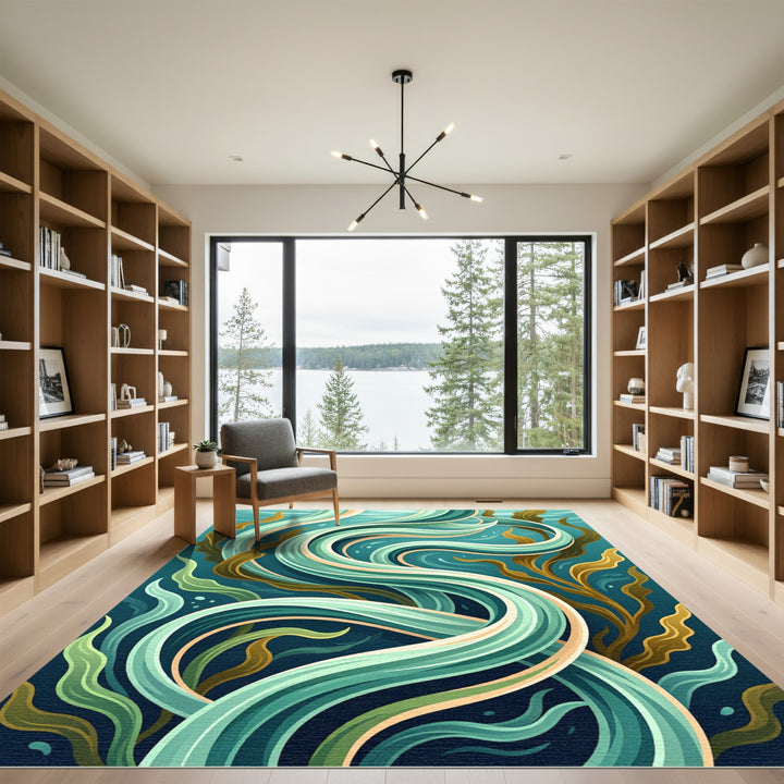 Wavy Kelp and Coral Swirl Rug