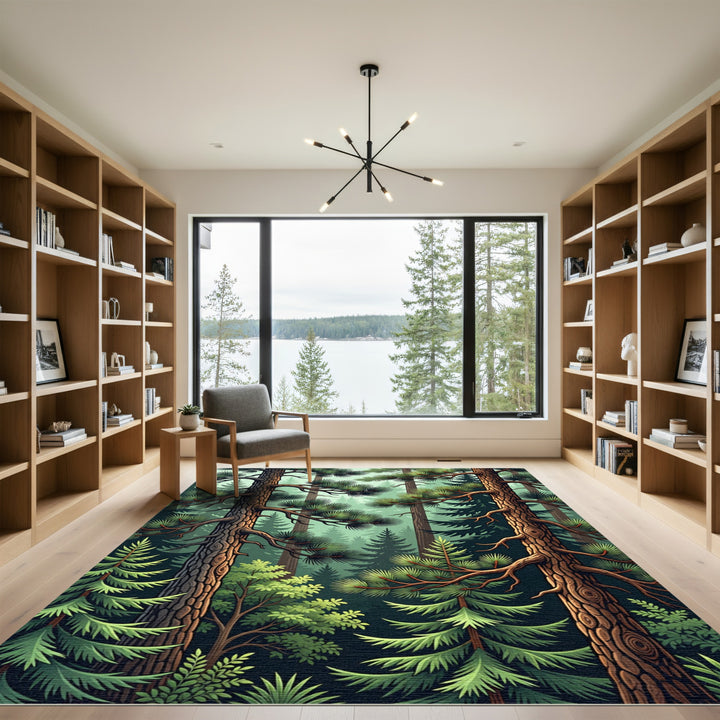 Verdant Forest Trees Evergreen Woodland Rug