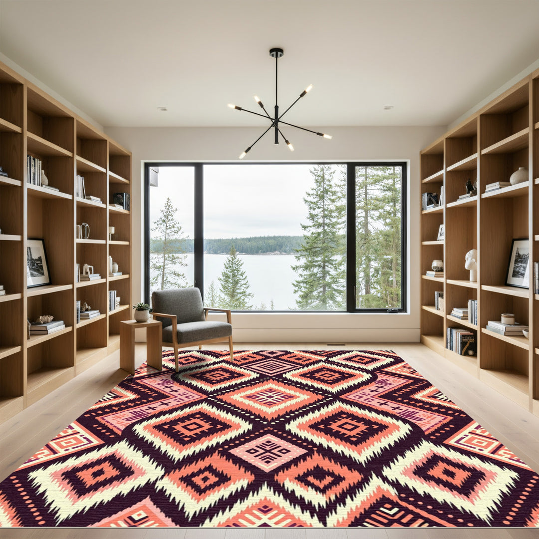 Coral Diamond Tribal Geometric Loom Rug